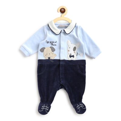 Boys Light Blue Velour Front Opening Babysuit